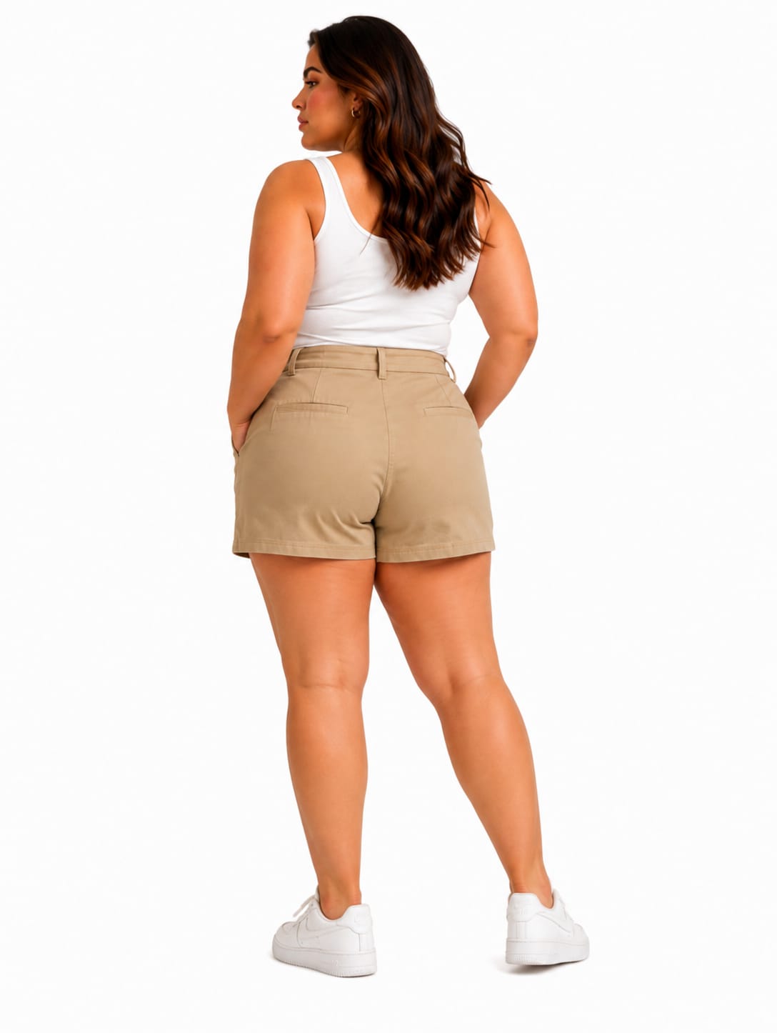 Pantalón Corto de Tiro Alto Marrón Claro