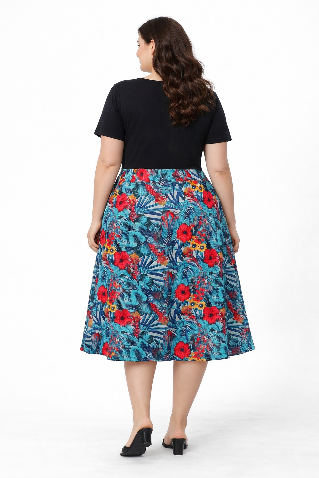 Vestido Bicolor Estampado Tropical