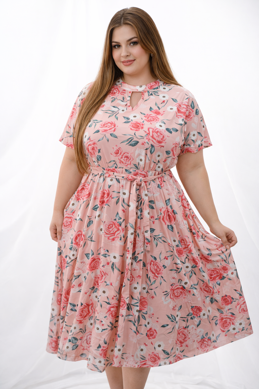 Vestido floral elegante rosa