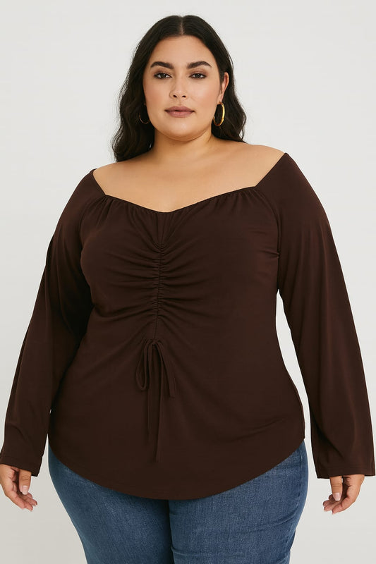 Blusa marrón cuello descubierto