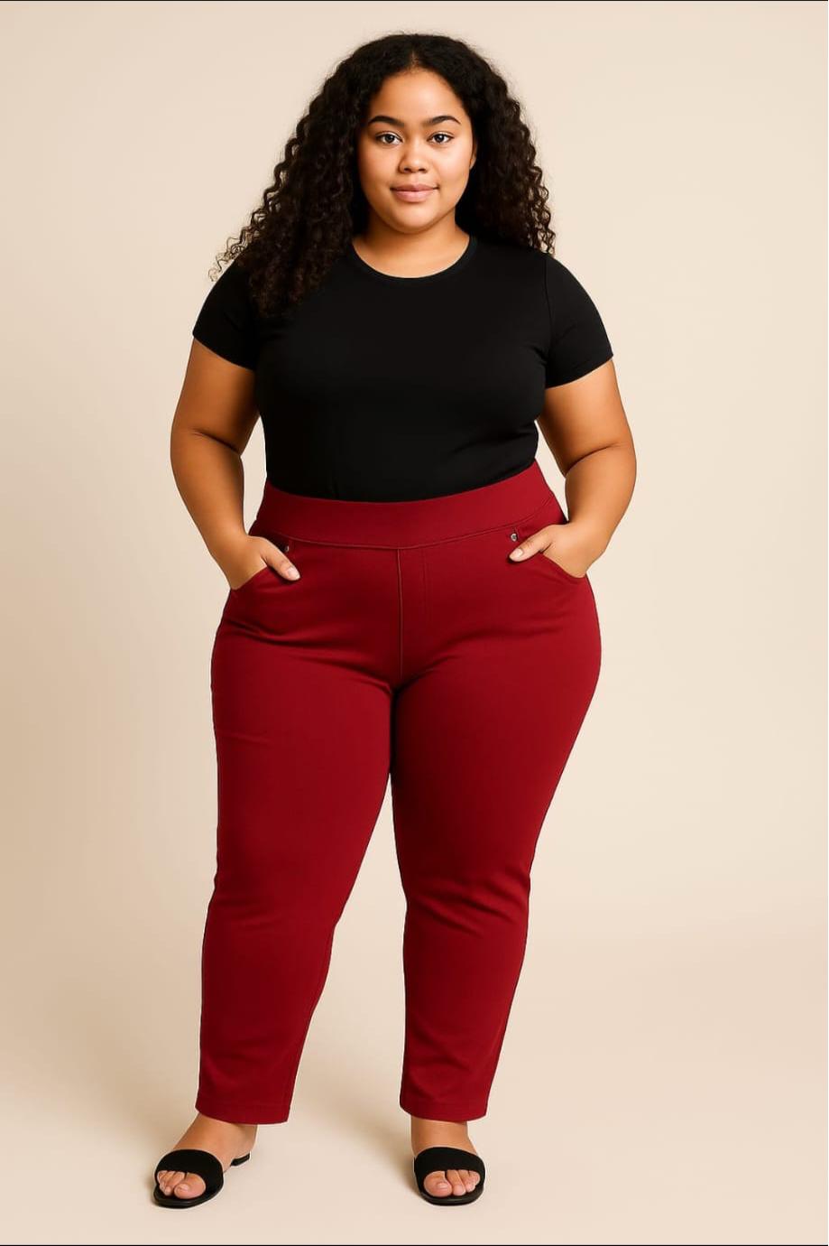 Pantalon burdeos elastico