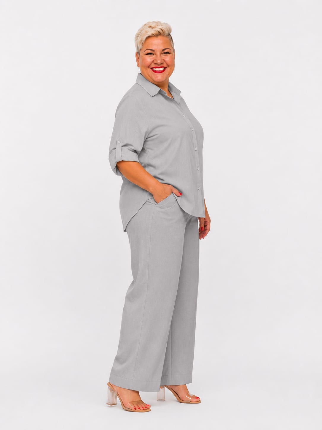 Conjunto de 2 Piezas Plus Size Gris Claro