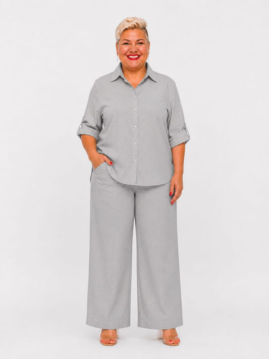 Conjunto de 2 Piezas Plus Size Gris Claro