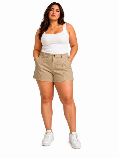 Pantalón Corto de Tiro Alto Marrón Claro