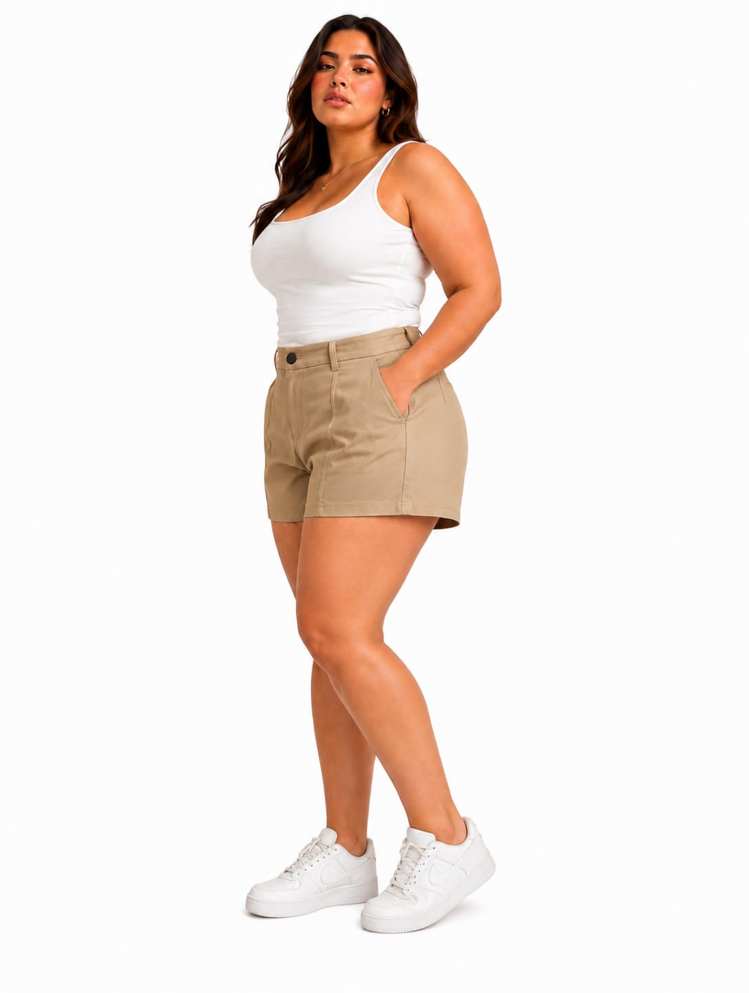 Pantalón Corto de Tiro Alto Marrón Claro